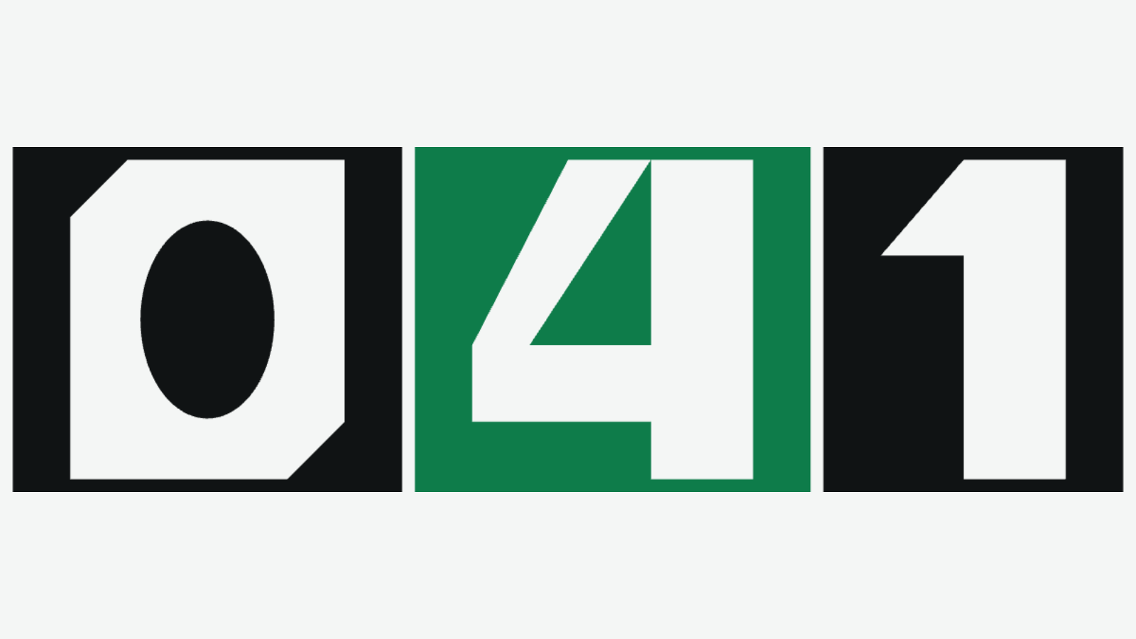 The 041 logo: three tiles in a row, a white 0 on black, a white 4 on green, and a white 1 on black.
